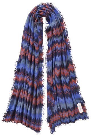 Kaschmirschal Chevron Navy Dark Atlantikblau – bedruckt, 100 % Cashmere | PURSCHOEN