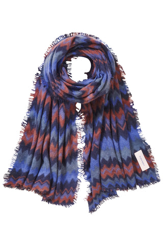 Kaschmirschal Chevron Navy Dark Atlantikblau – bedruckt, 100 % Cashmere | PURSCHOEN