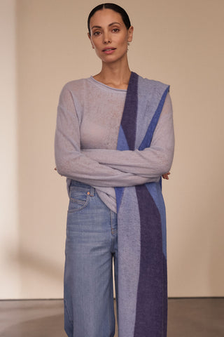 Kaschmirschal Harlequin Sommerblau Puder Blau – Patchwork-Design, 100 % Cashmere | PURSCHOEN