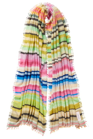Kaschmirschal Rainbow Dessert Green – mehrfarbig gestreift, 100 % Cashmere | PURSCHOEN
