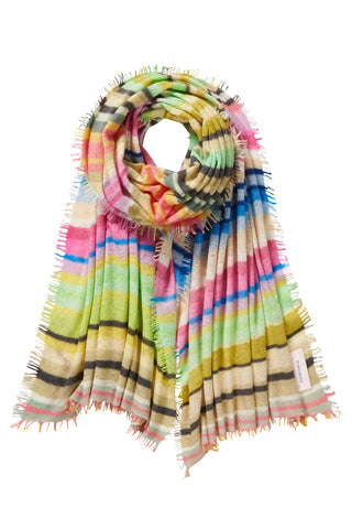 Kaschmirschal Rainbow Dessert Green – mehrfarbig gestreift, 100 % Cashmere | PURSCHOEN