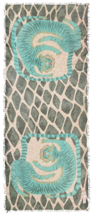 Kaschmirschal Tiger of Nepal Green – bedruckt, 100 % Cashmere | PURSCHOEN