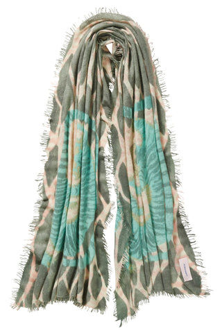 Kaschmirschal Tiger of Nepal Green – bedruckt, 100 % Cashmere | PURSCHOEN
