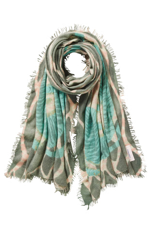 Kaschmirschal Tiger of Nepal Green – bedruckt, 100 % Cashmere | PURSCHOEN