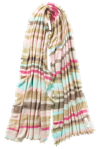 Kaschmirschal Rainbow Dessert Türkis – mehrfarbig gestreift, 100 % Cashmere | PURSCHOEN