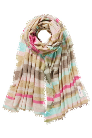 Kaschmirschal Rainbow Dessert Türkis – mehrfarbig gestreift, 100 % Cashmere | PURSCHOEN