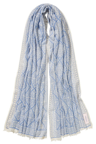 Kaschmirschal gewebt Veneziano Eisblau Dark – bedruckt, 100 % Cashmere | PURSCHOEN