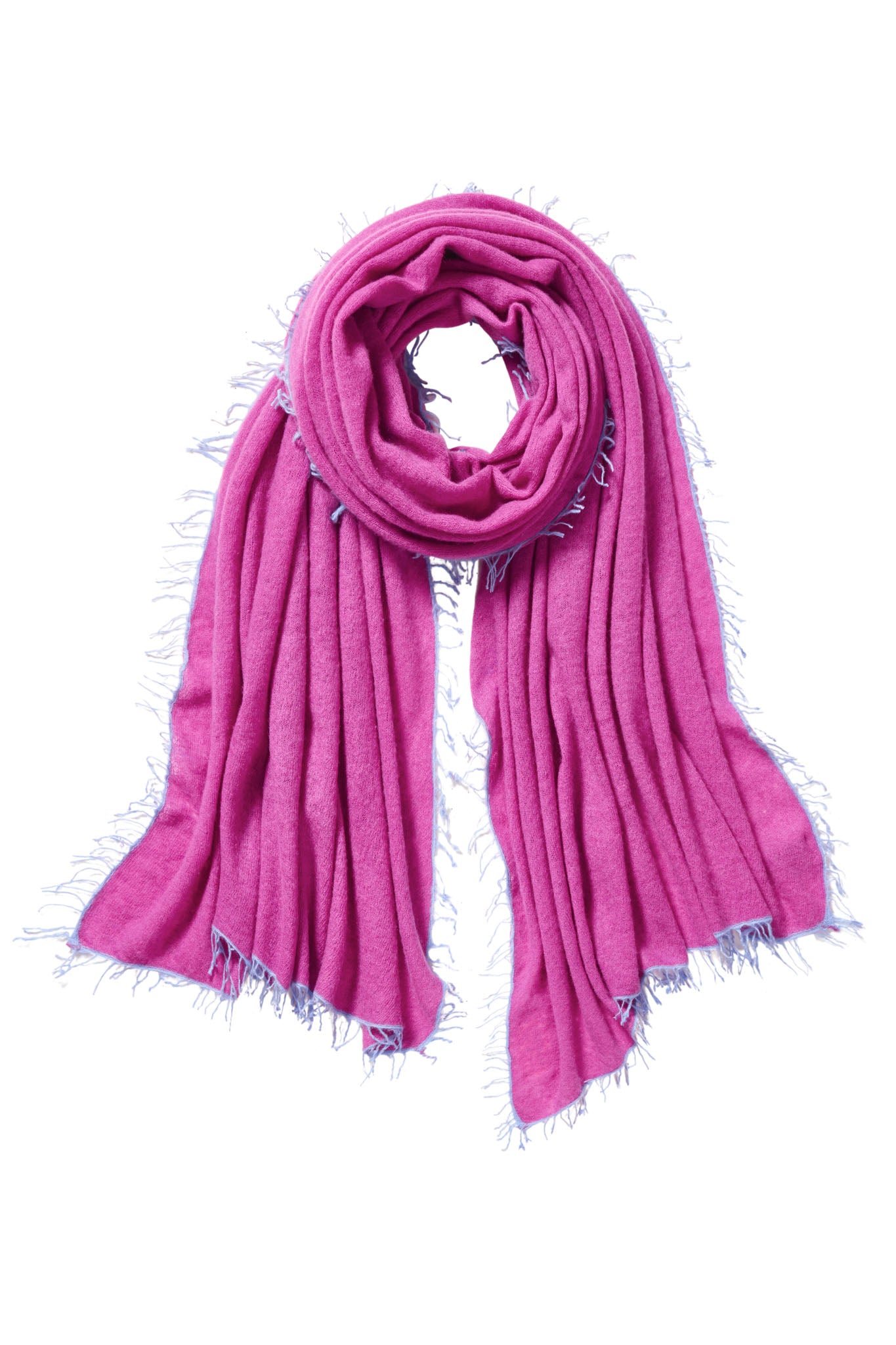 Pur Schoen Schal fuchsia fransen sky blue