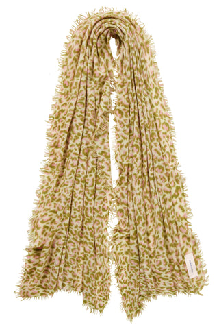 Kaschmirschal Leo Rose-Grün – bedruckt, 100 % Cashmere | PURSCHOEN