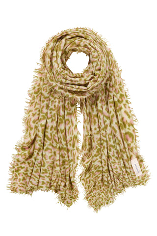 Kaschmirschal Leo Rose-Grün – bedruckt, 100 % Cashmere | PURSCHOEN