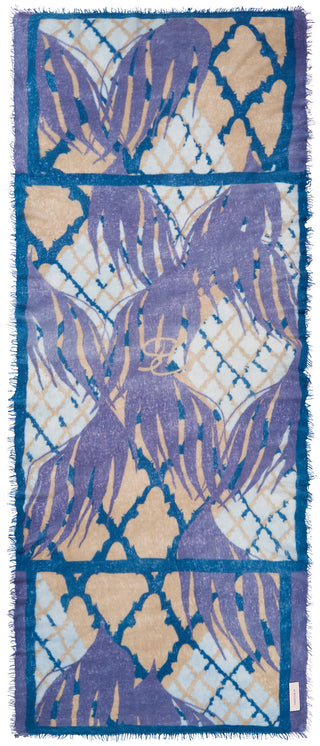 Kaschmirschal Feuervogel Fogblue – bedruckt, 100 % Cashmere | PURSCHOEN