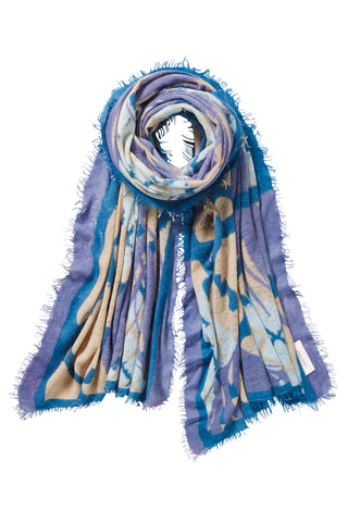 Kaschmirschal Feuervogel Fogblue – bedruckt, 100 % Cashmere | PURSCHOEN