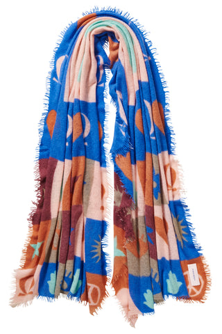 Kaschmirschal Hamsa Multi Atlantikblau – bedruckt, 100 % Cashmere | PURSCHOEN