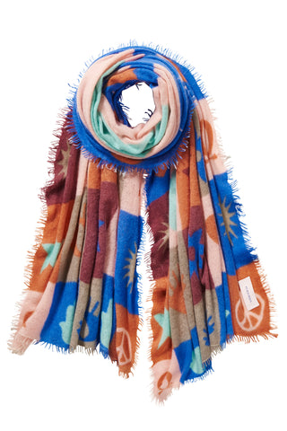 Kaschmirschal Hamsa Multi Atlantikblau – bedruckt, 100 % Cashmere | PURSCHOEN