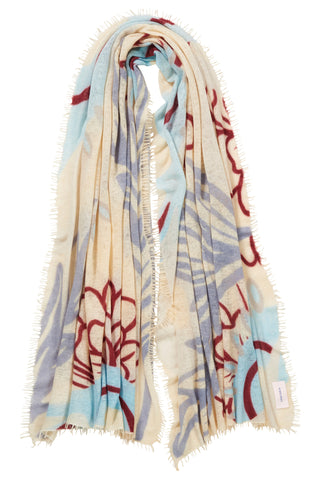 Kaschmirschal Underworld Creme Bleu – bedruckt, 100 % Cashmere | PURSCHOEN