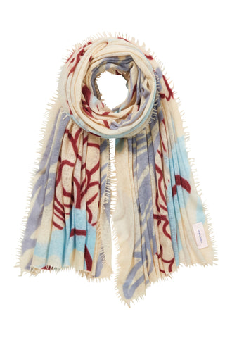 Kaschmirschal Underworld Creme Bleu – bedruckt, 100 % Cashmere | PURSCHOEN