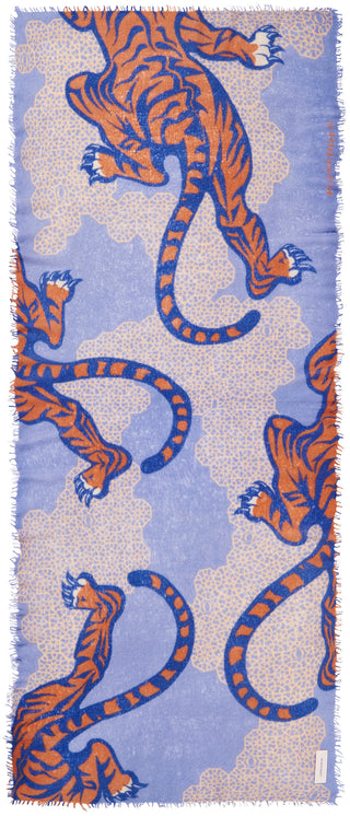 Kaschmirschal Bengal Tiger Sky Blue – bedruckt, 100 % Cashmere | PURSCHOEN