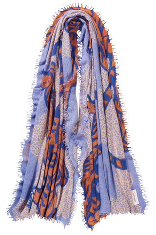 Kaschmirschal Bengal Tiger Sky Blue – bedruckt, 100 % Cashmere | PURSCHOEN