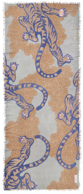 Kaschmirschal Bengal Tiger Eisblau – bedruckt, 100 % Cashmere | PURSCHOEN