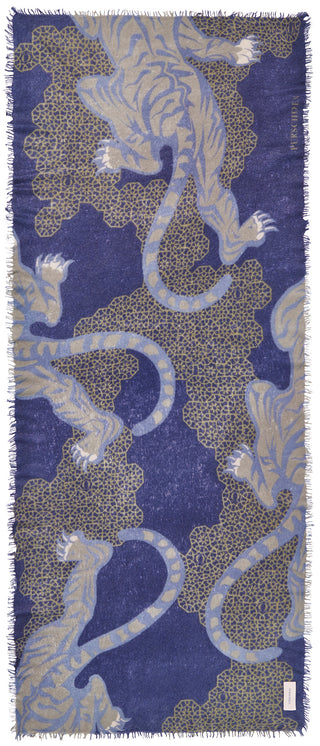 Kaschmirschal Bengal Tiger Navy Blue – bedruckt, 100 % Cashmere | PURSCHOEN