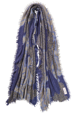 Kaschmirschal Bengal Tiger Navy Blue – bedruckt, 100 % Cashmere | PURSCHOEN