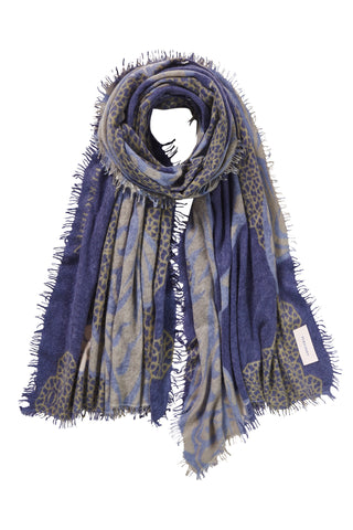 Kaschmirschal Bengal Tiger Navy Blue – bedruckt, 100 % Cashmere | PURSCHOEN