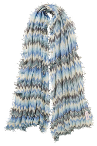 Kaschmirschal Chevron Eisgrau – bedruckt, 100 % Cashmere | PURSCHOEN