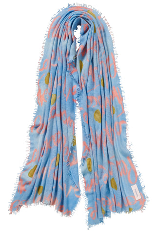 Kaschmirschal Freedom Bleu bestickt – bedruckt, 100 % Cashmere | PURSCHOEN