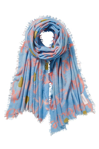 Kaschmirschal Freedom Bleu bestickt – bedruckt, 100 % Cashmere | PURSCHOEN