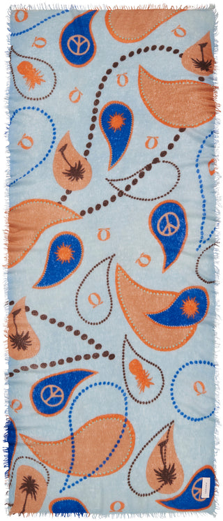 Kaschmirschal Neo Paisley Sky Blue-Pfirsich – bedruckt, 100 % Cashmere | PURSCHOEN