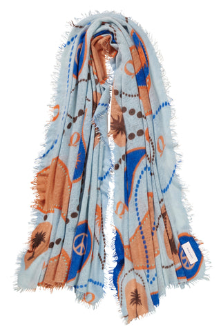Kaschmirschal Neo Paisley Sky Blue-Pfirsich – bedruckt, 100 % Cashmere | PURSCHOEN
