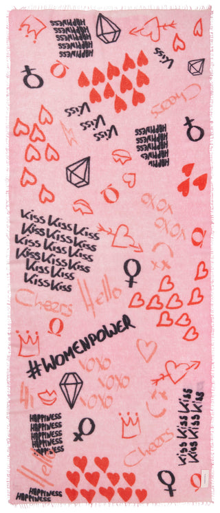 Kaschmirschal Graffiti Love Puder Pink – bedruckt, 100 % Cashmere | PURSCHOEN