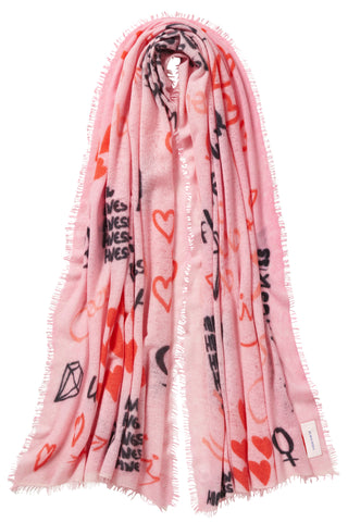 Kaschmirschal Graffiti Love Puder Pink – bedruckt, 100 % Cashmere | PURSCHOEN