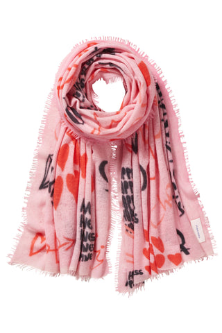 Kaschmirschal Graffiti Love Puder Pink – bedruckt, 100 % Cashmere | PURSCHOEN