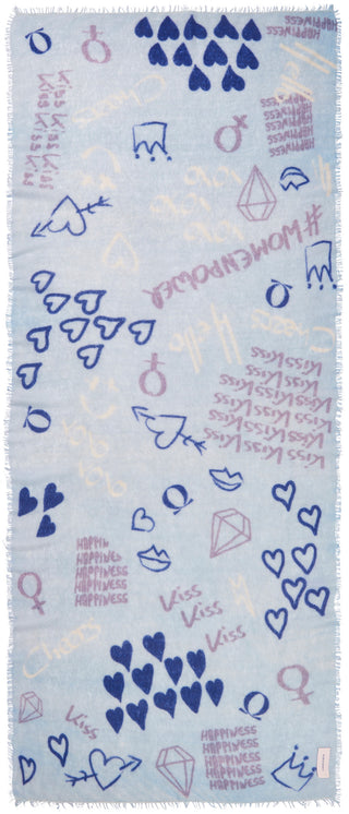 Kaschmirschal Graffiti Love Sky Blue – bedruckt, 100 % Cashmere | PURSCHOEN