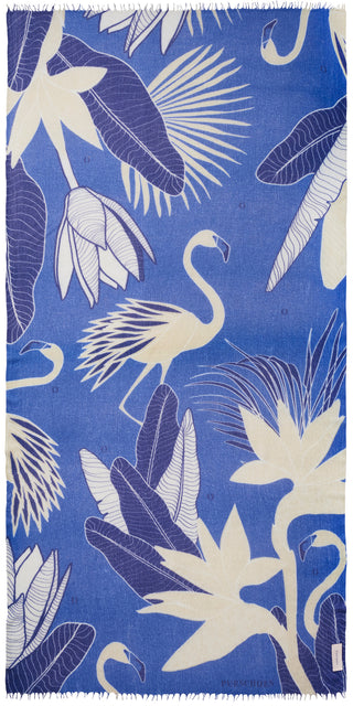 Kaschmirschal gewebt Flamingo Nachtblau – bedruckt, 100 % Cashmere | PURSCHOEN