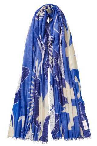 Kaschmirschal gewebt Flamingo Nachtblau – bedruckt, 100 % Cashmere | PURSCHOEN
