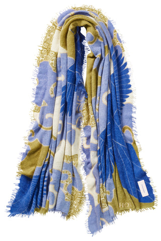 Kaschmirschal Himmelsflug Blue-Military – bedruckt, 100 % Cashmere | PURSCHOEN