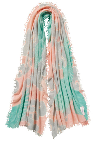 Kaschmirschal Himmelsflug Rose-Eistürkis – bedruckt, 100 % Cashmere | PURSCHOEN