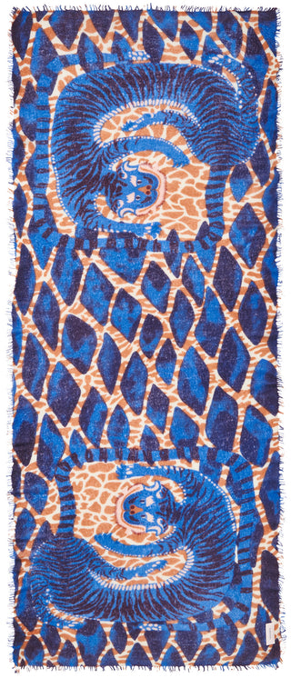 Kaschmirschal Tiger of Nepal Blue – bedruckt, 100 % Cashmere | PURSCHOEN