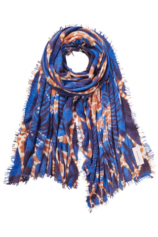 Kaschmirschal Tiger of Nepal Blue – bedruckt, 100 % Cashmere | PURSCHOEN