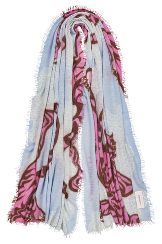 Kaschmirschal Bengal Tiger Sky Blue – bedruckt, 100 % Cashmere | PURSCHOEN