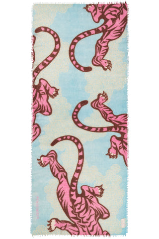 Kaschmirschal Bengal Tiger Sky Blue – bedruckt, 100 % Cashmere | PURSCHOEN