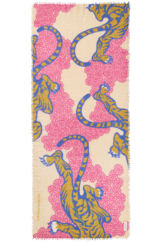 Kaschmirschal Bengal Tiger Hellbeige Wiese – bedruckt, 100 % Cashmere | PURSCHOEN