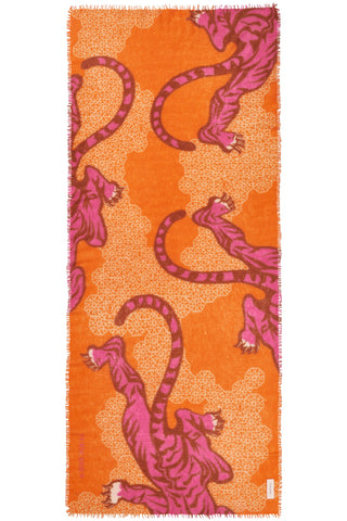 Kaschmirschal Bengal Tiger Aprikose Fuchsia – bedruckt, 100 % Cashmere | PURSCHOEN