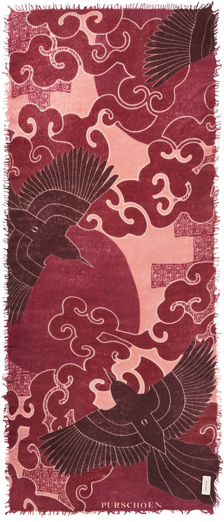 Kaschmirschal Himmelsflug Fuchsia Bordo – bedruckt, 100 % Cashmere | PURSCHOEN