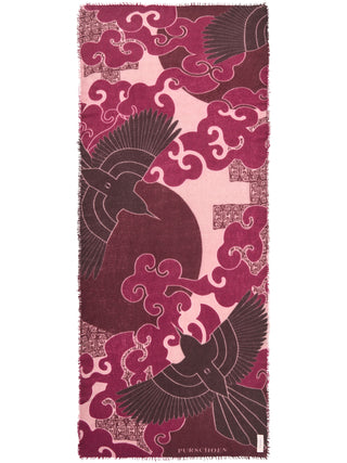 Kaschmirschal Himmelsflug Fuchsia-Bordo – bedruckt, 100 % Cashmere | PURSCHOEN