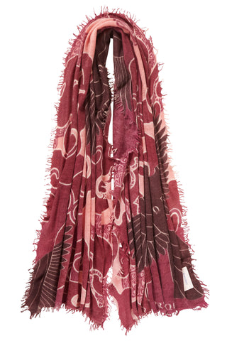 Kaschmirschal Himmelsflug Fuchsia Bordo – bedruckt, 100 % Cashmere | PURSCHOEN