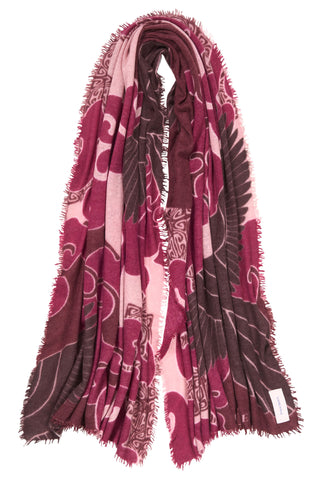 Kaschmirschal Himmelsflug Fuchsia-Bordo – bedruckt, 100 % Cashmere | PURSCHOEN