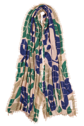 Kaschmirschal Reykjavik Camel Classic Green Dark – bedruckt, 100 % Cashmere | PURSCHOEN